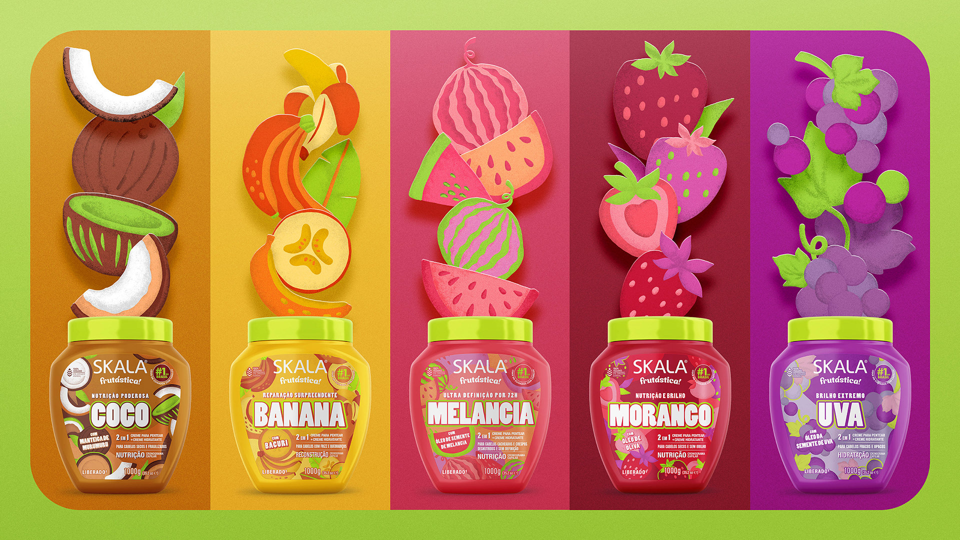 Projeto de design de embalagens sucos Skala Frutastica.